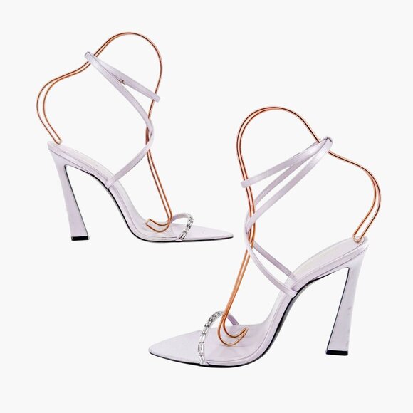 Saint Laurent Gippy Crystal Sandals EU 39.5 US 9.5 Lilac Purple Satin High Heels - Picture 8 of 13